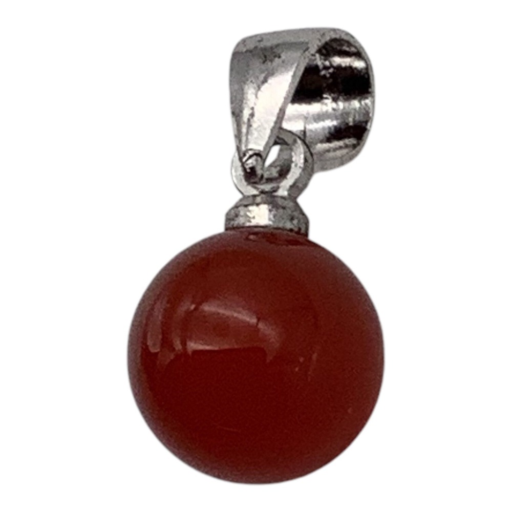 Natural Red Agate Bead Pendant 925 Sterling‎ Silver Round Shape For Necklace